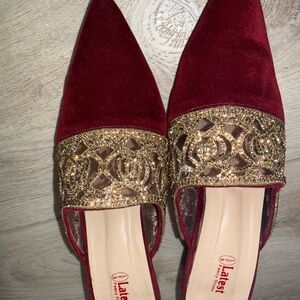 Elegant Red and Gold velvet Women's Heels